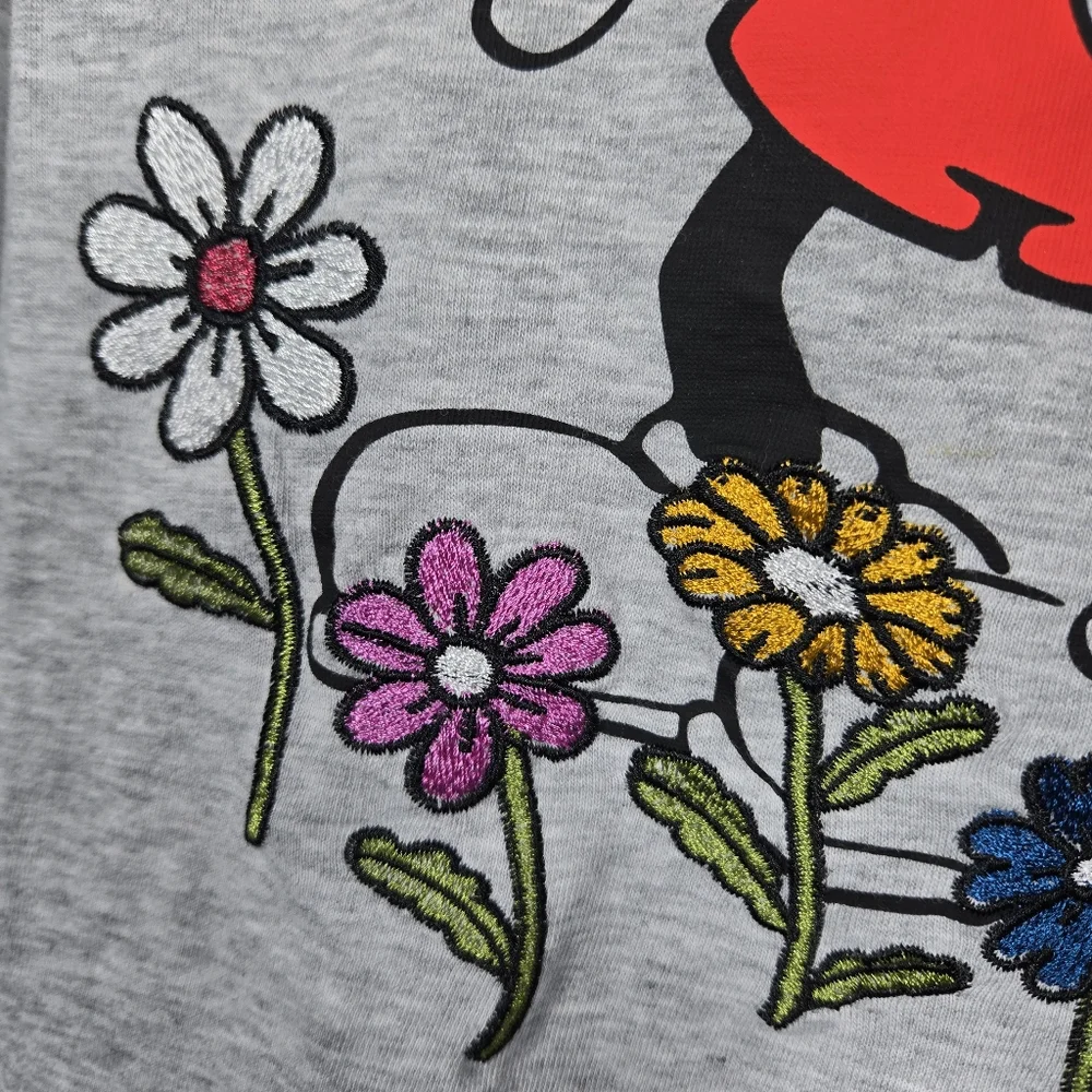 Disney Mickey Mouse Character Embrodered Floral Gray Heathered T-Shirt Large - Picture 4 of 12